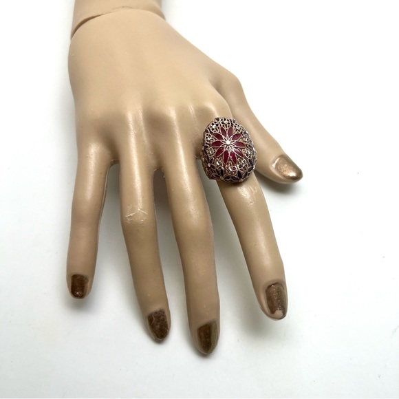 NWT 925 ST SILVER & ENAMEL PERFORATED FILIGREE FLOWERS RING - Picture 6 of 13